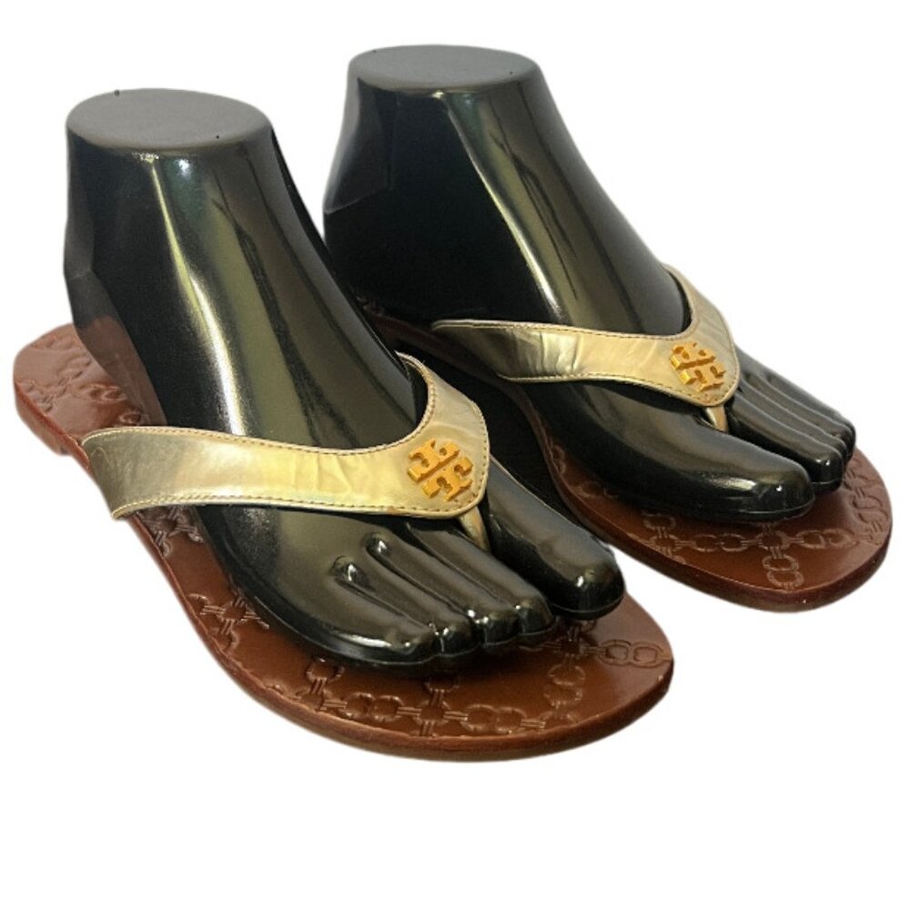 Tory Burch Thora Silver Leather Flip Flop Thong Sandal 7M